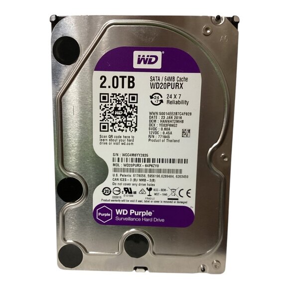 WD Purple 2TB SATA 64MB Cache Surveillance Internal Hard‎ Drive WD20PURX 3.5" - Picture 1 of 4